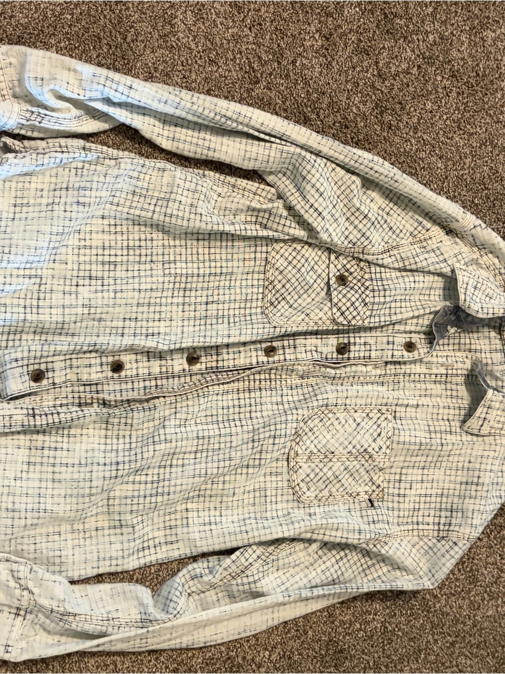 Men's Light Blue Plaid Button-Front Shirt Jacket
